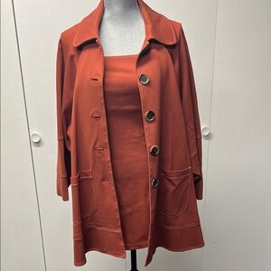 Two piece set, strapless dress and jacket with style and dolman sleeves.